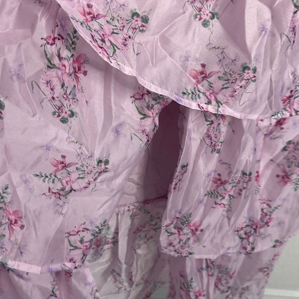 NWT-Lulus- Sweetest Emotion Lilac Floral Ruffled Tiered Bustier Midi Dress-small - Picture 9 of 16
